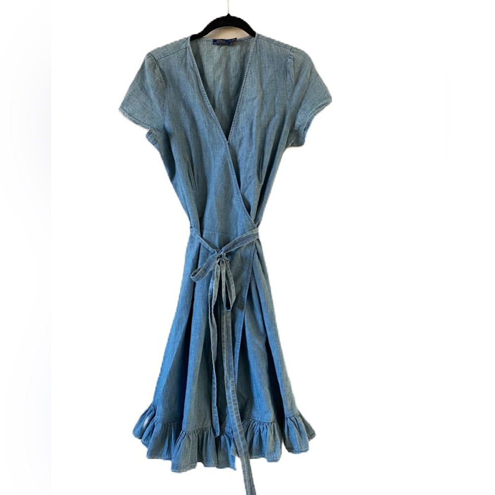 Polo- Ralph Lauren Light Blue Wrap Dress with Ruffle Hem - Women Dresses